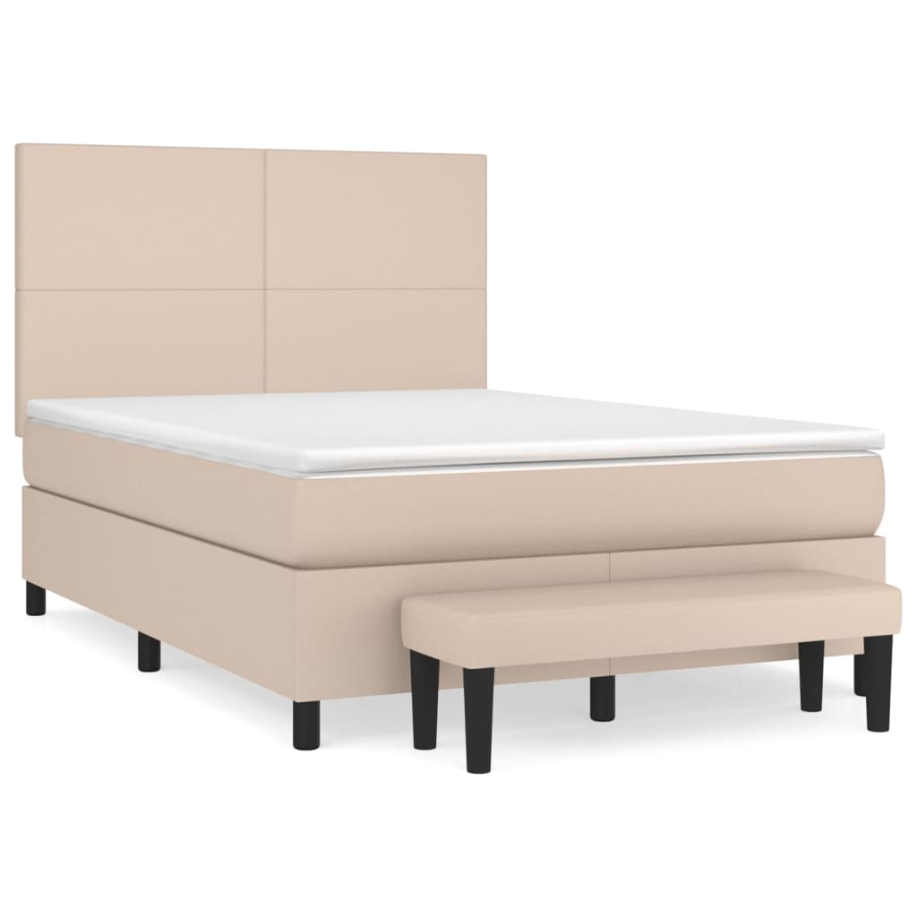 Pat box spring cu saltea, cappuccino, 140x190cm piele ecologică GartenMobel Dekor