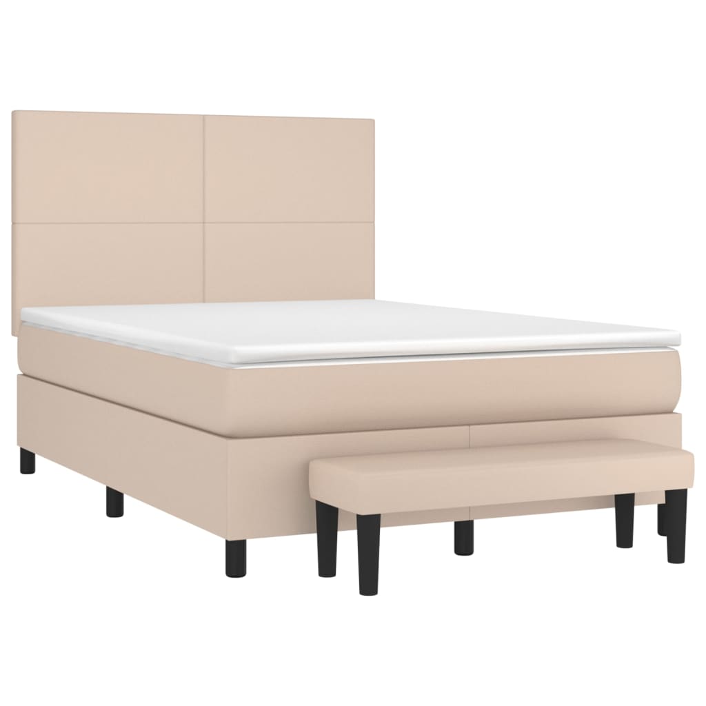 Pat box spring cu saltea, cappuccino, 140x200cm piele ecologică GartenMobel Dekor