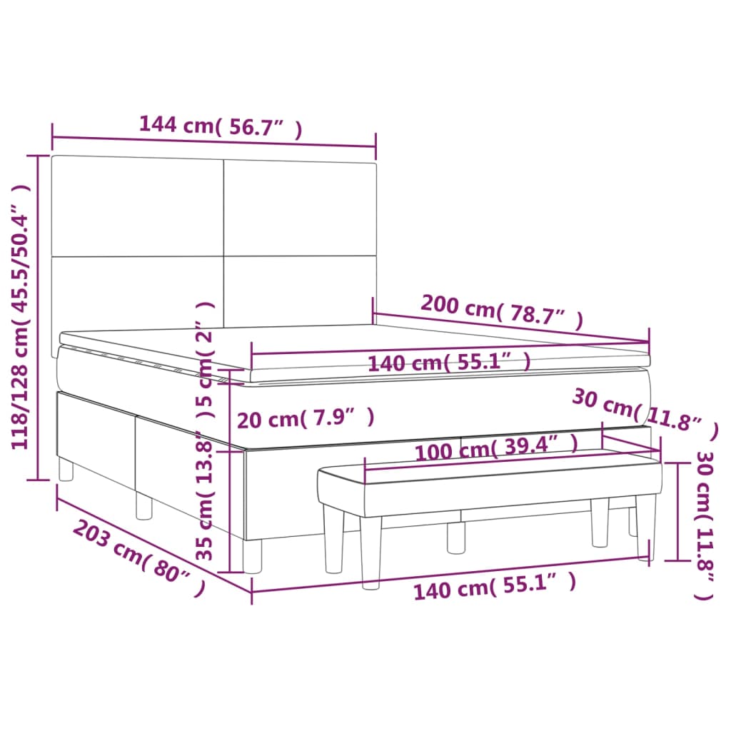 Pat box spring cu saltea, cappuccino, 140x200cm piele ecologică GartenMobel Dekor
