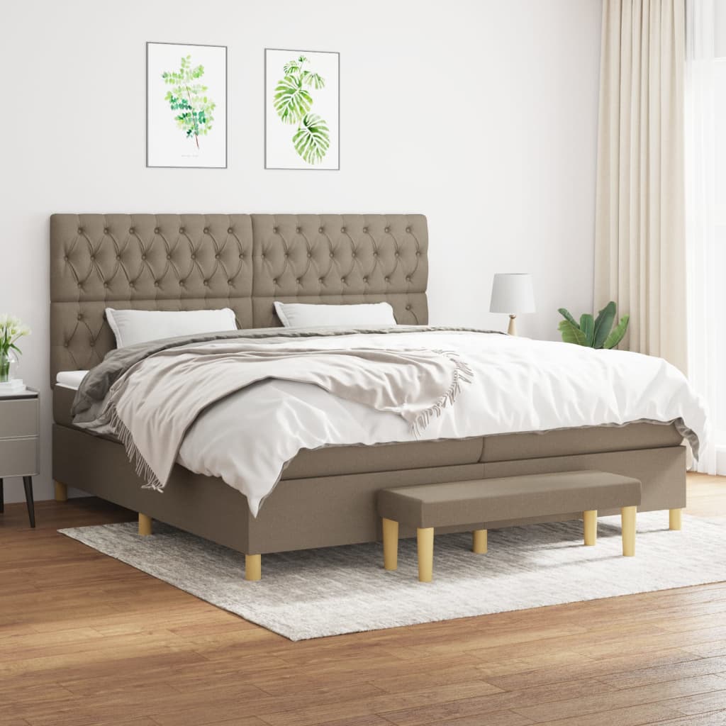 Pat box spring cu saltea, gri taupe, 200x200 cm, textil GartenMobel Dekor