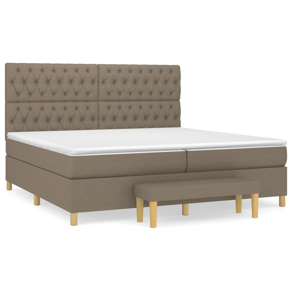Pat box spring cu saltea, gri taupe, 200x200 cm, textil GartenMobel Dekor