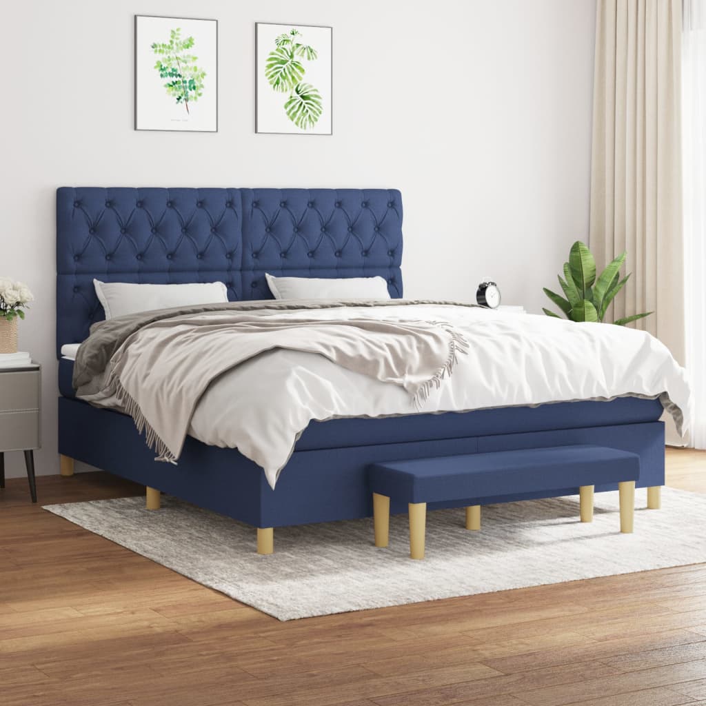 Pat continental cu saltea, albastru, 160x200cm, material textil GartenMobel Dekor