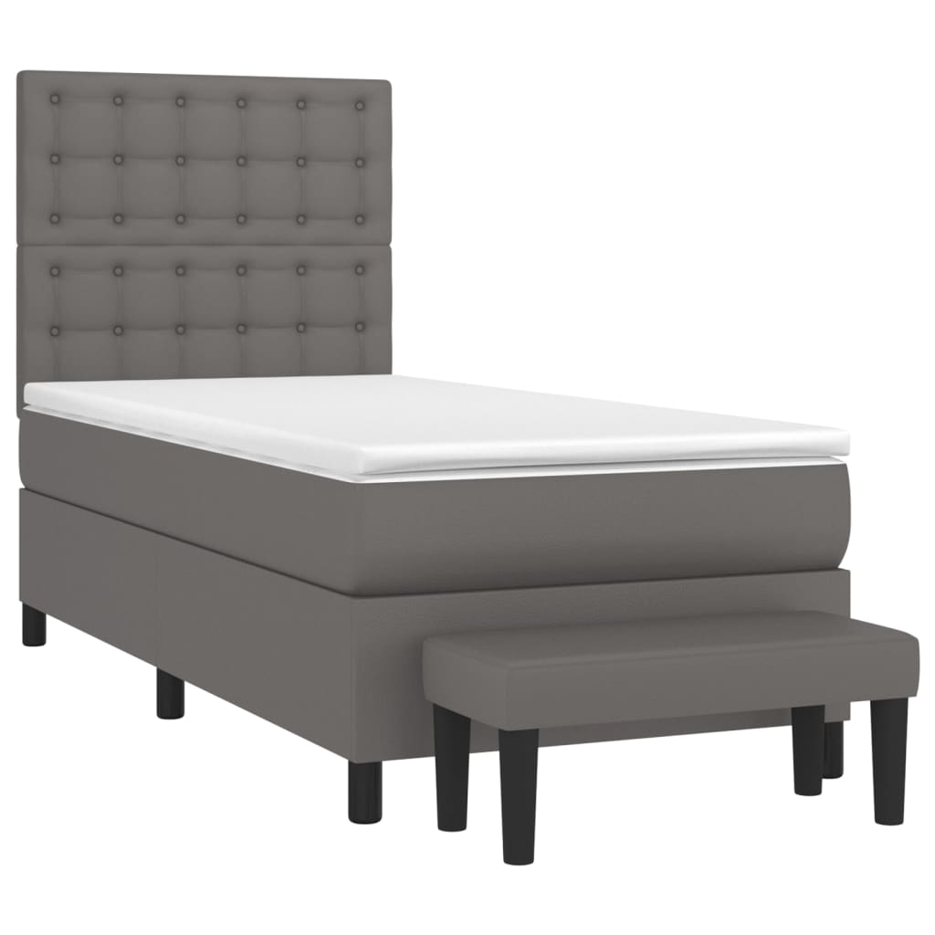 Pat box spring cu saltea, gri, 90x190 cm, piele ecologică GartenMobel Dekor