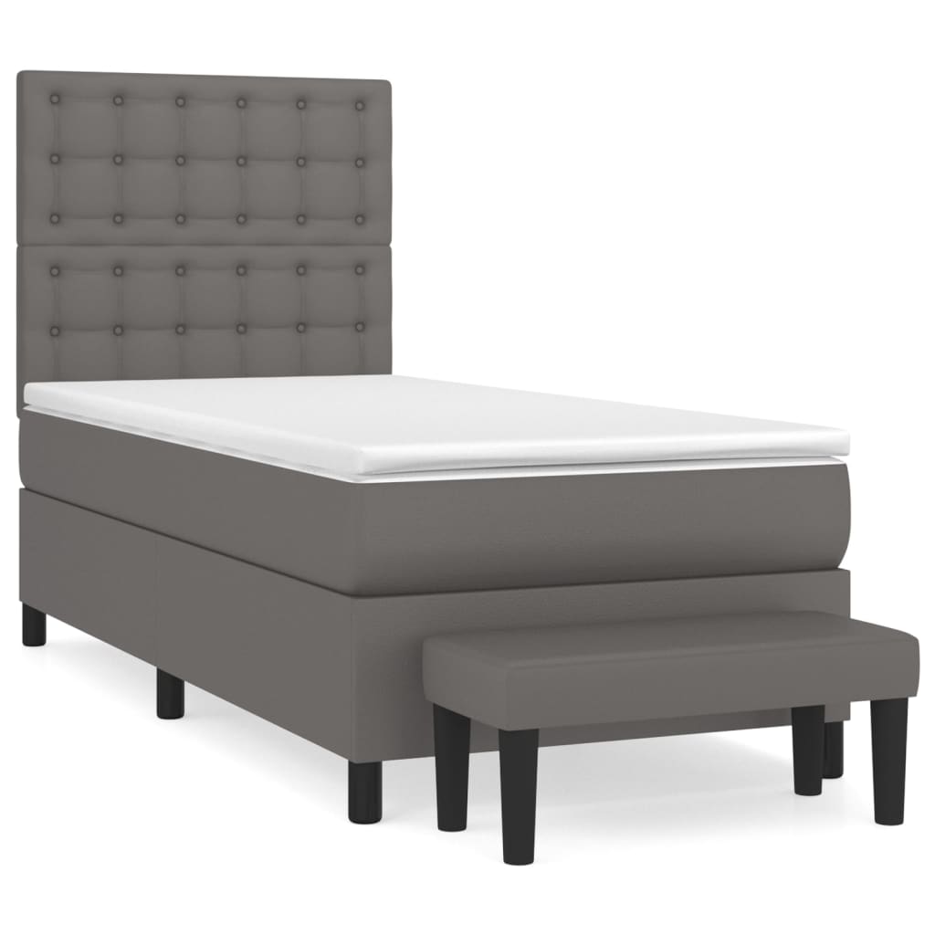 Pat box spring cu saltea, gri, 90x190 cm, piele ecologică GartenMobel Dekor