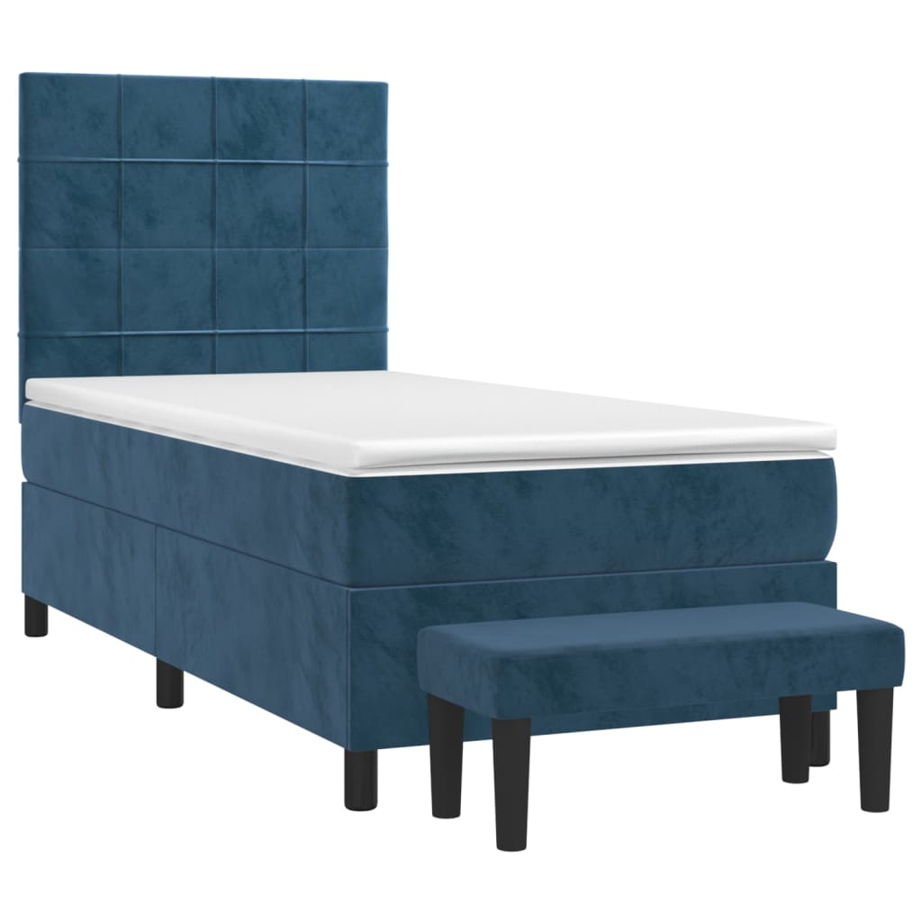 Pat box spring cu saltea, albastru închis, 100x200 cm, catifea GartenMobel Dekor