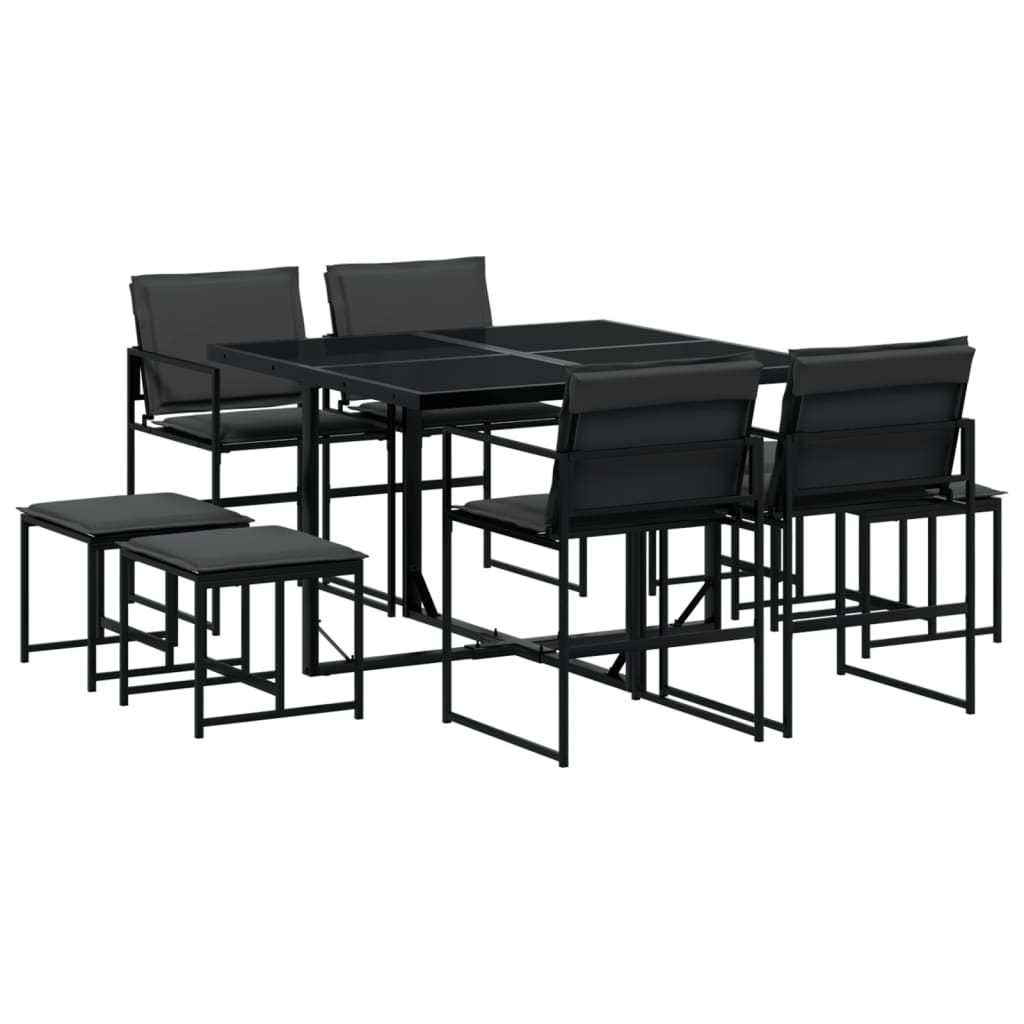 Set mobilier de grădină, 9 piese, cu perne, negru, textilenă GartenMobel Dekor