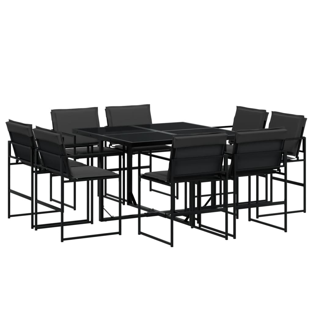 Set mobilier de grădină, 9 piese, cu perne, negru, textilenă GartenMobel Dekor