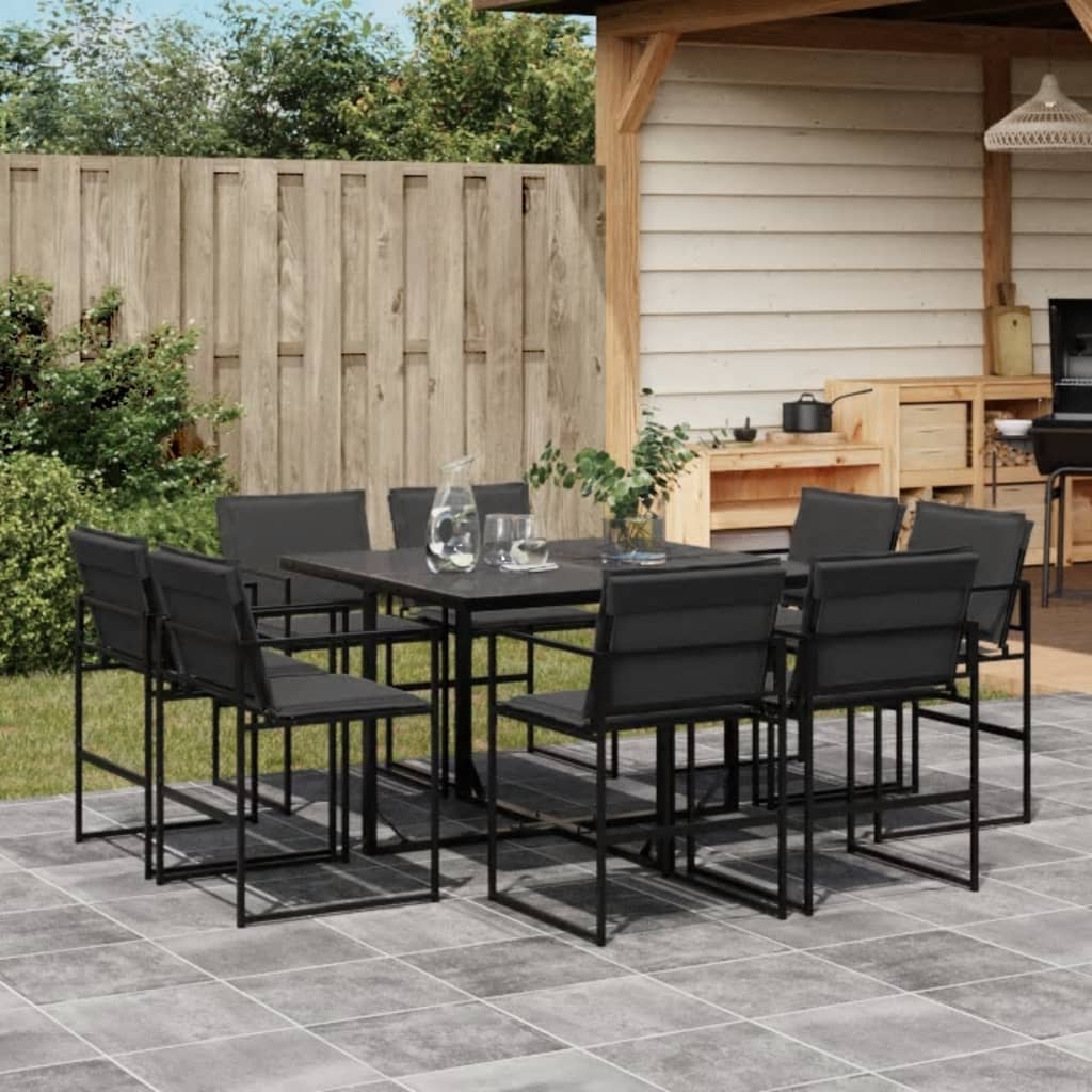 Set mobilier de grădină, 9 piese, cu perne, negru, textilenă GartenMobel Dekor