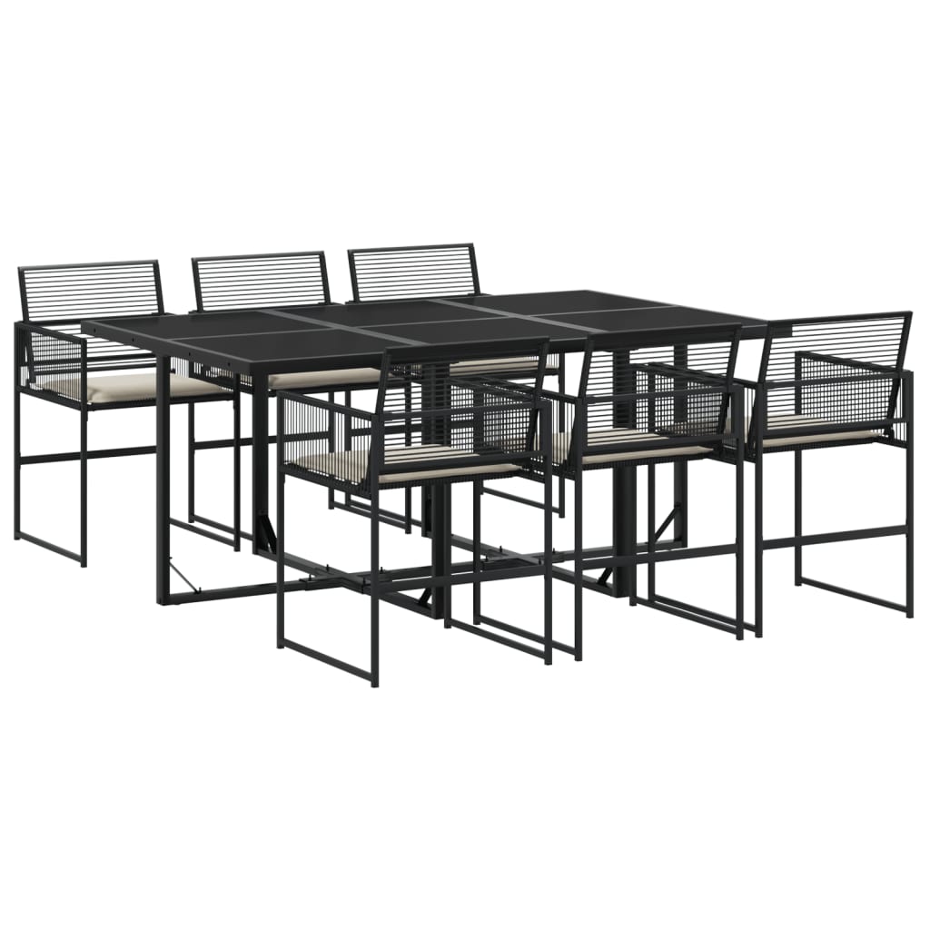 Set mobilier de grădină cu perne, 7 piese, negru, poliratan GartenMobel Dekor