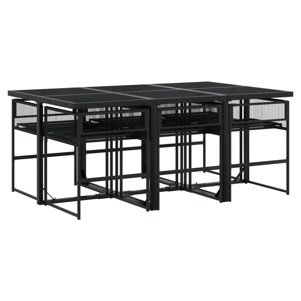 Set mobilier de grădină cu perne, 7 piese, negru, poliratan GartenMobel Dekor