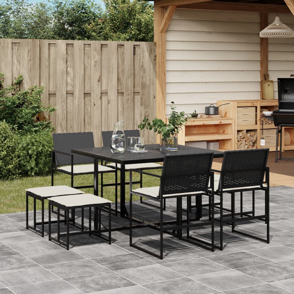 Set mobilier de grădină cu perne, 9 piese, negru, poliratan GartenMobel Dekor