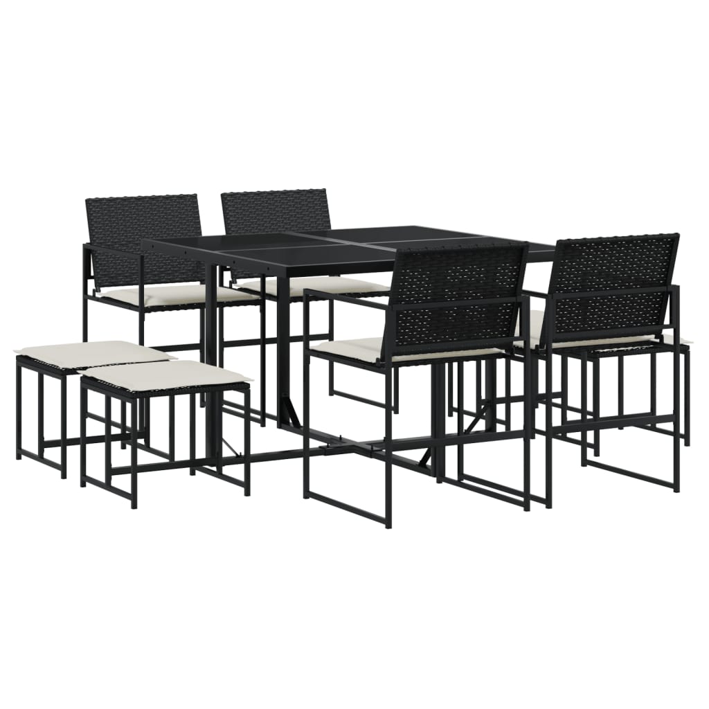 Set mobilier de grădină cu perne, 9 piese, negru, poliratan GartenMobel Dekor