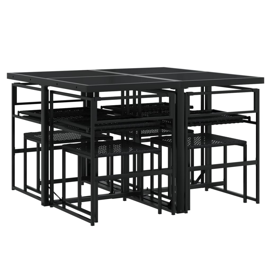 Set mobilier de grădină cu perne, 9 piese, negru, poliratan GartenMobel Dekor