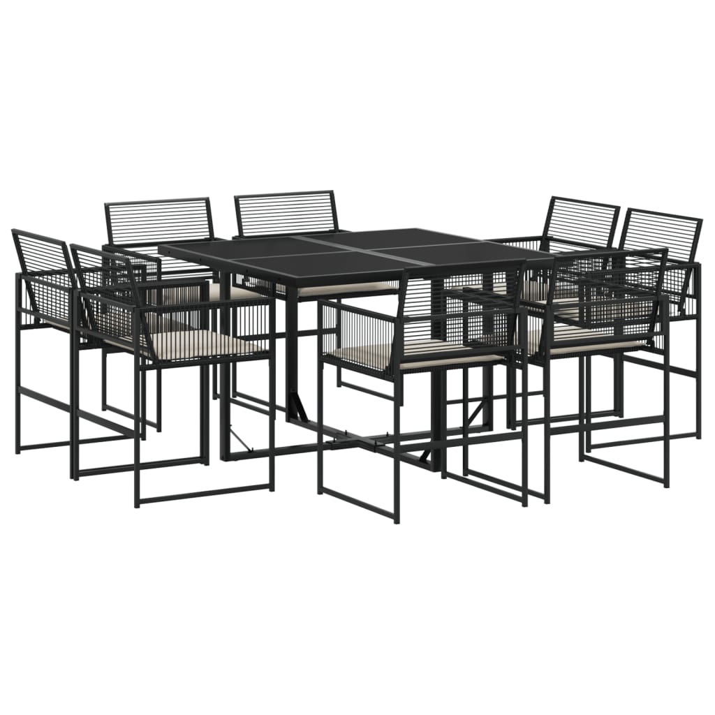 Set mobilier de grădină cu perne, 9 piese, negru, poliratan GartenMobel Dekor