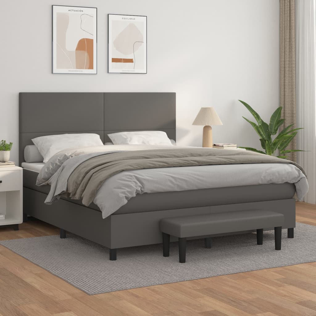 Pat box spring cu saltea, gri, 180x200 cm, piele ecologică GartenMobel Dekor