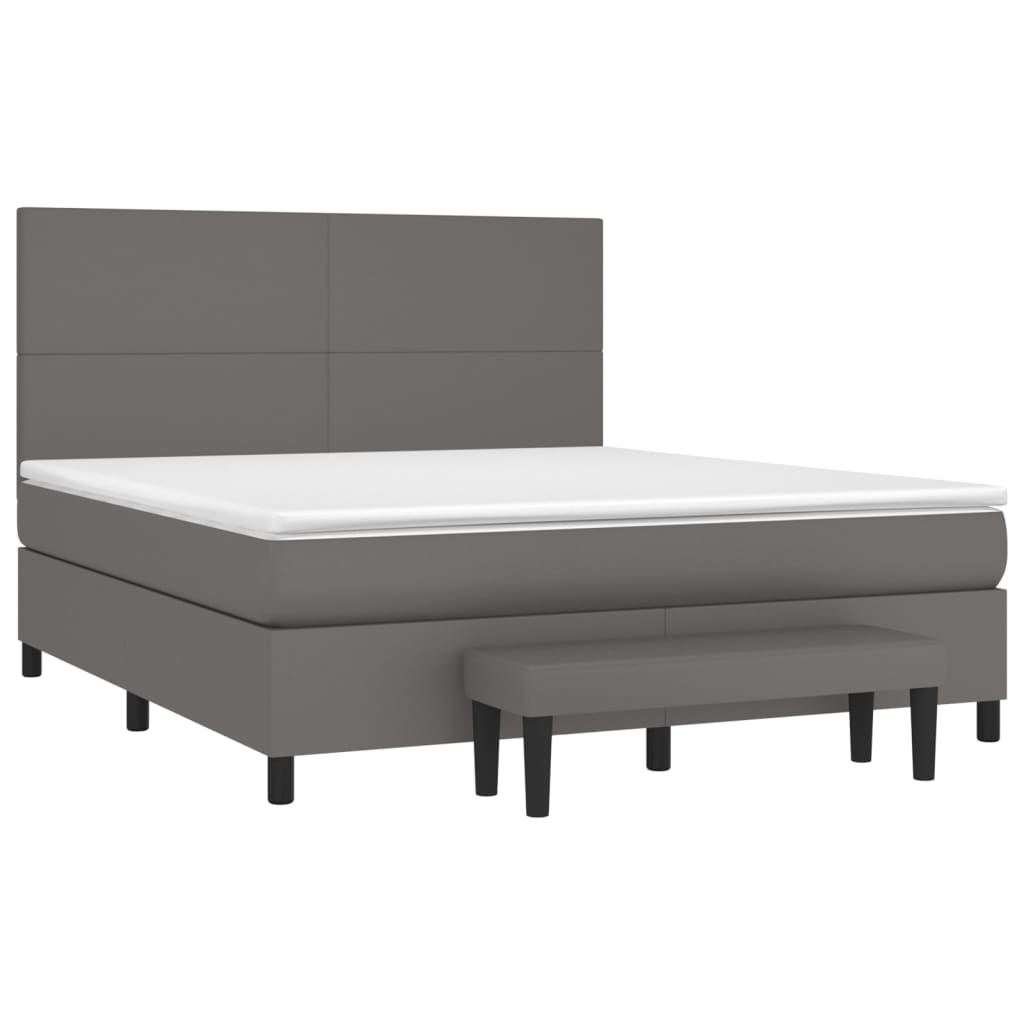 Pat box spring cu saltea, gri, 180x200 cm, piele ecologică GartenMobel Dekor