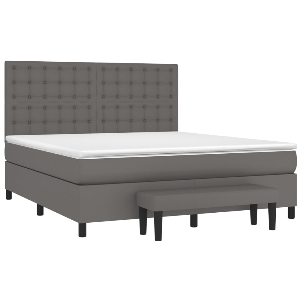 Pat box spring cu saltea, gri, 180x200 cm, piele ecologică GartenMobel Dekor
