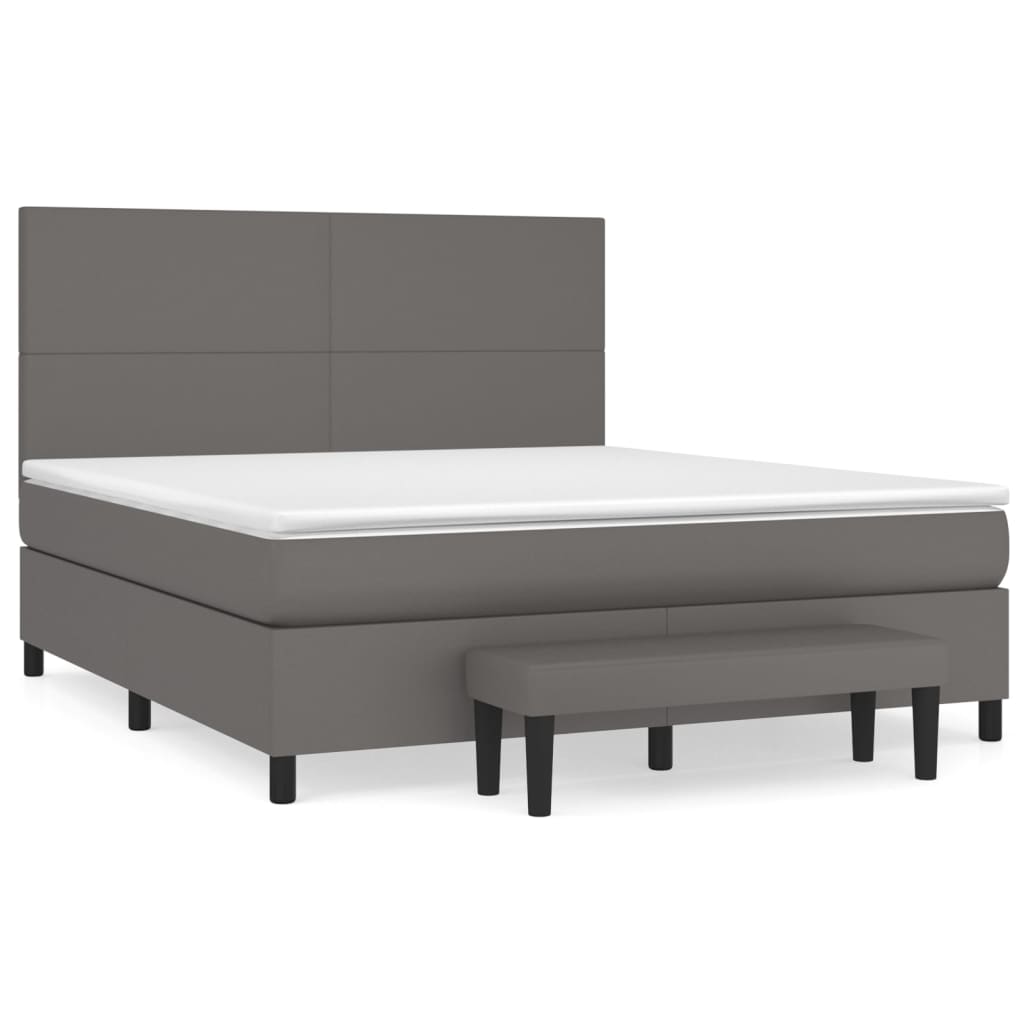 Pat box spring cu saltea, gri, 180x200 cm, piele ecologică GartenMobel Dekor