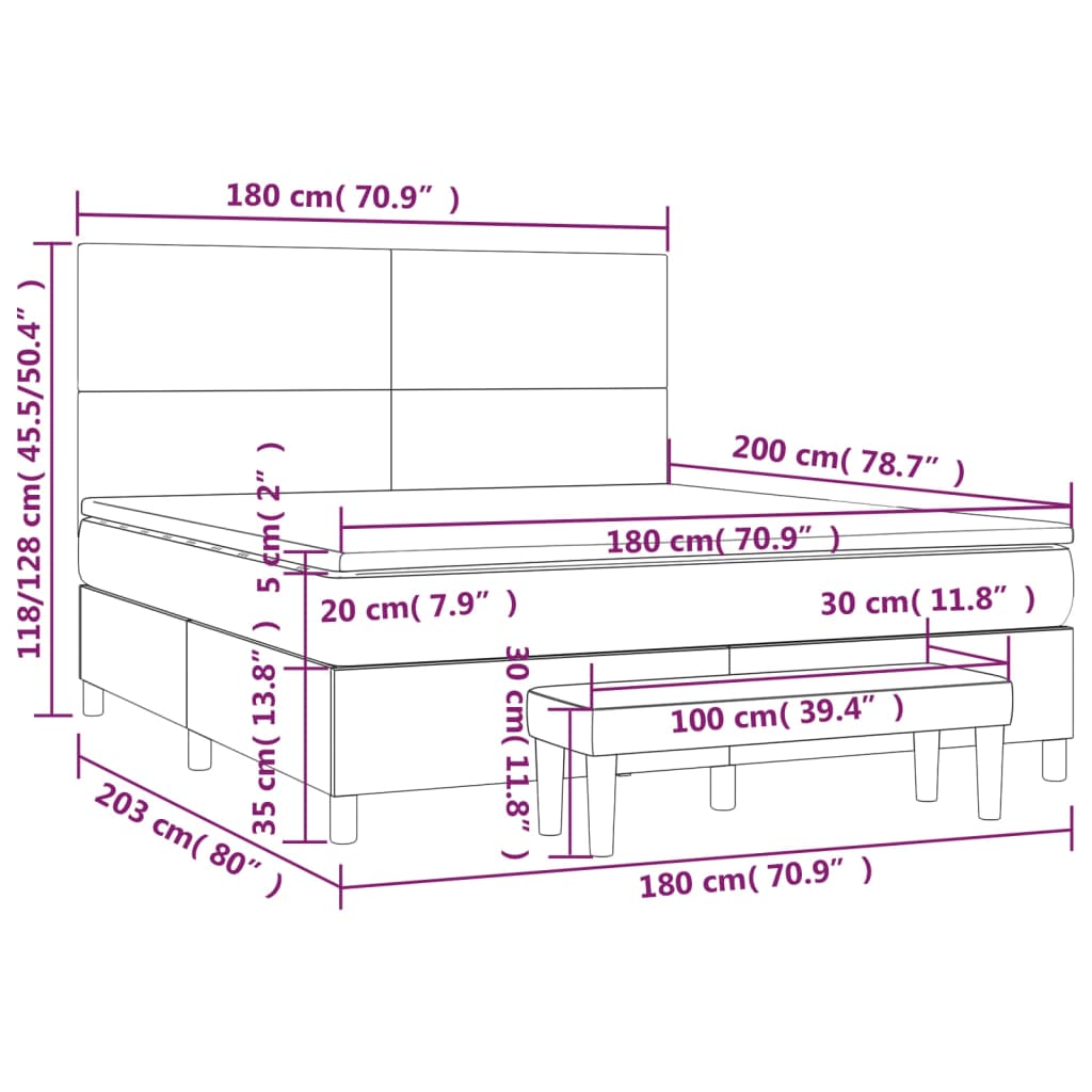 Pat box spring cu saltea, gri, 180x200 cm, piele ecologică GartenMobel Dekor