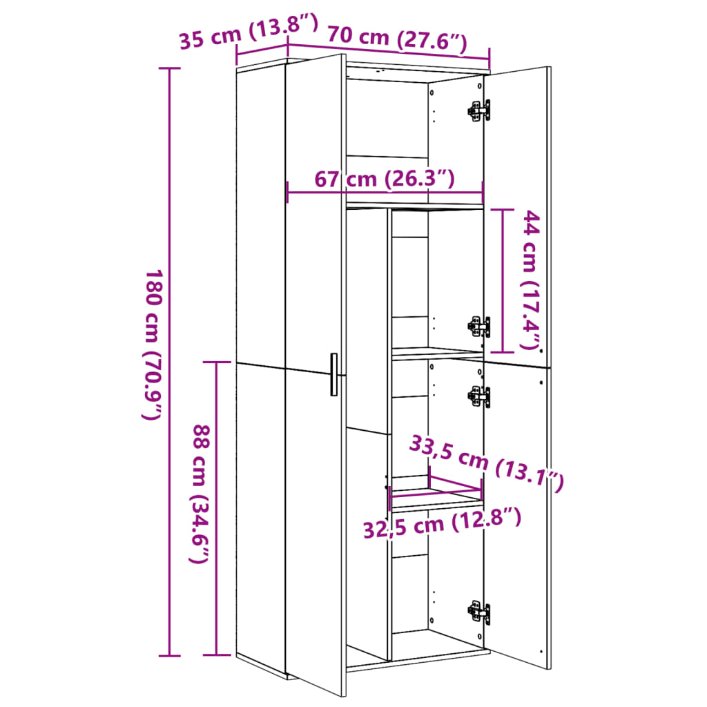 Dulap înalt, gri beton, 70x35x180 cm, lemn prelucrat GartenMobel Dekor