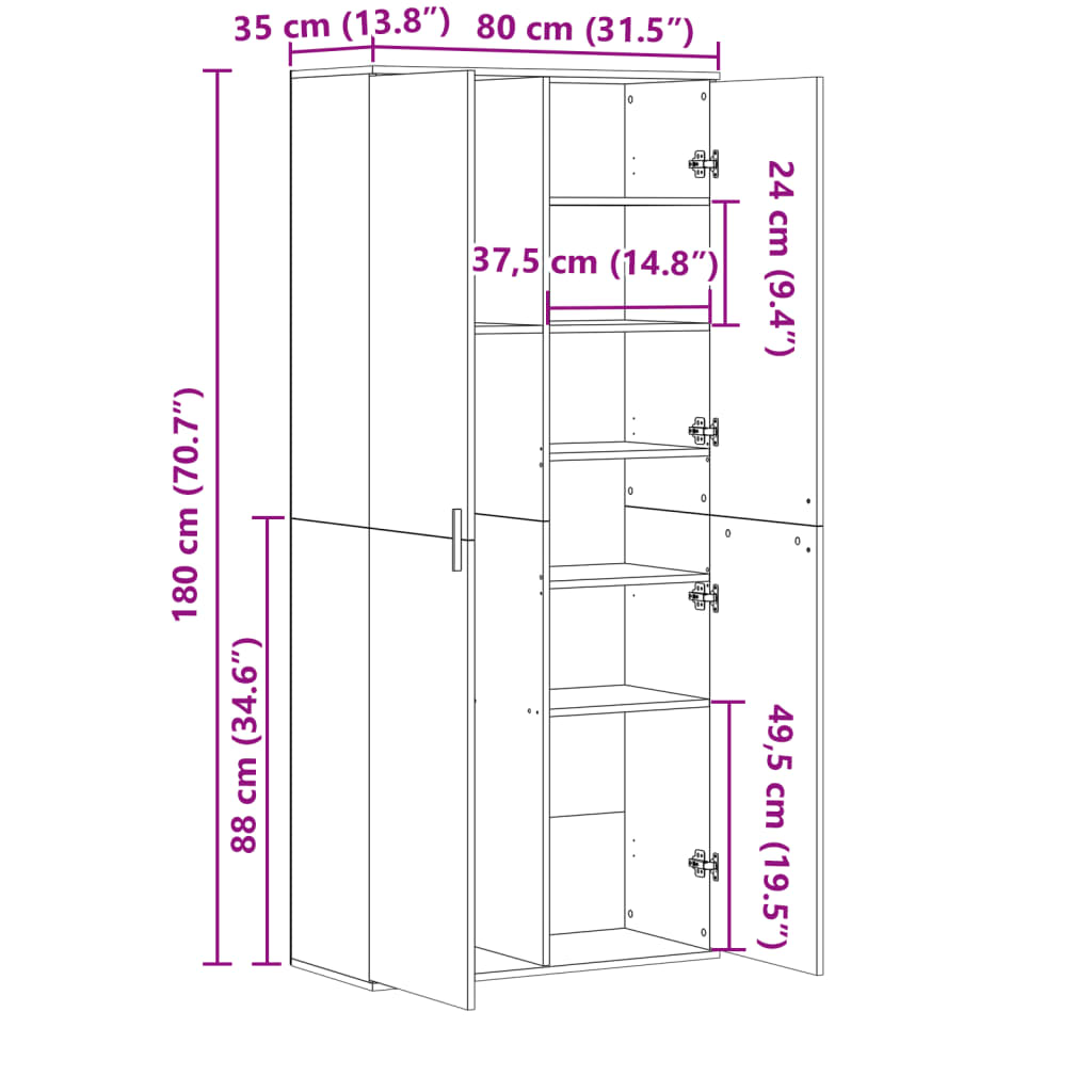 Dulap înalt, stejar sonoma, 80x35x180 cm, lemn prelucrat GartenMobel Dekor