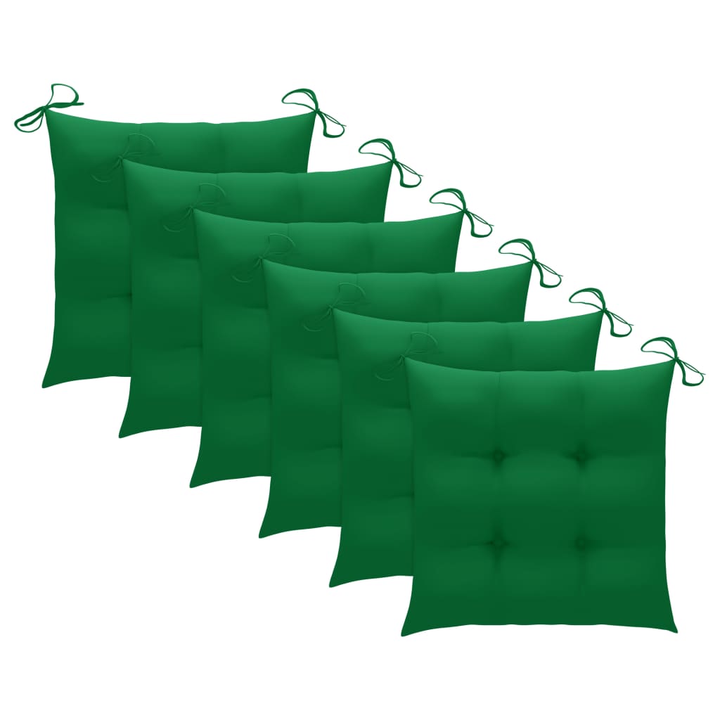 Scaune de grădină cu perne, 6 buc., verde, lemn masiv de tec GartenMobel Dekor