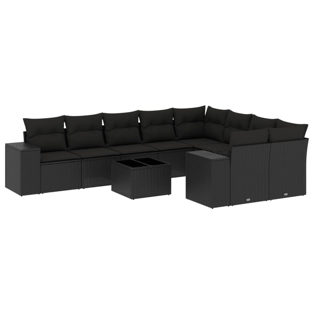 Set canapele de grădină cu perne, 10 piese, negru, poliratan GartenMobel Dekor