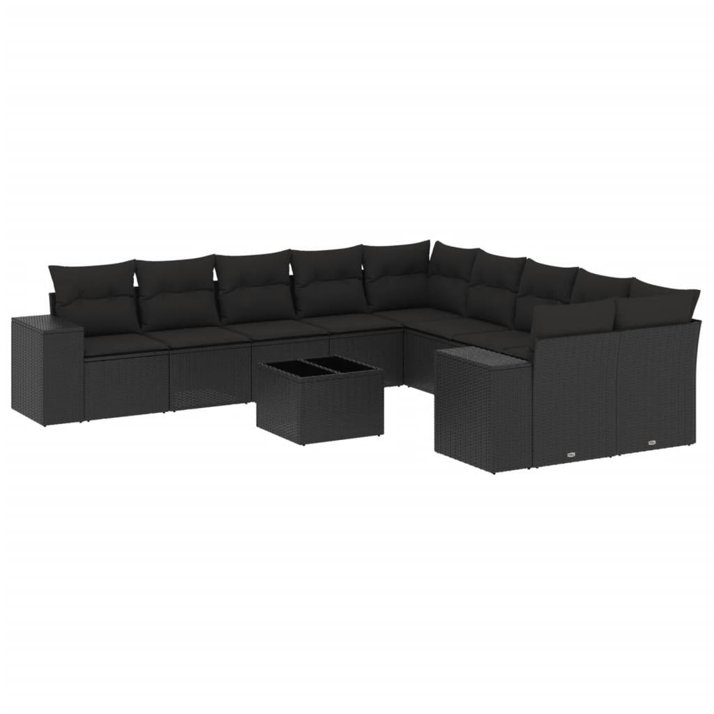 Set canapele de grădină cu perne, 11 piese, negru, poliratan GartenMobel Dekor