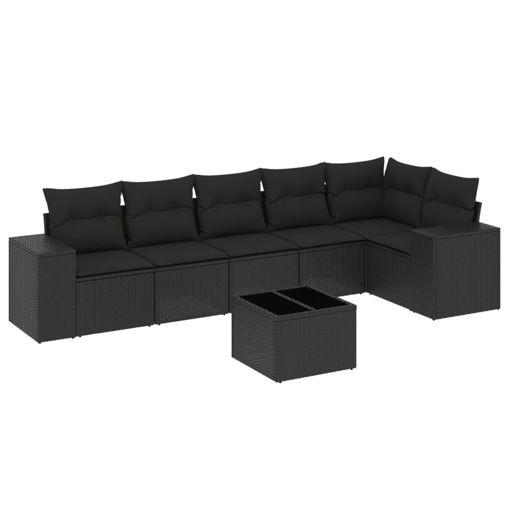 Set canapele de grădină cu perne, 7 piese, negru, poliratan GartenMobel Dekor