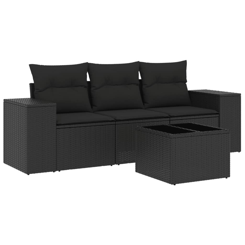 Set mobilier de grădină cu perne, 4 piese, negru, poliratan GartenMobel Dekor