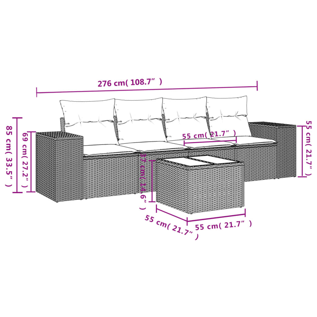 Set mobilier de grădină cu perne, 5 piese, negru, poliratan GartenMobel Dekor