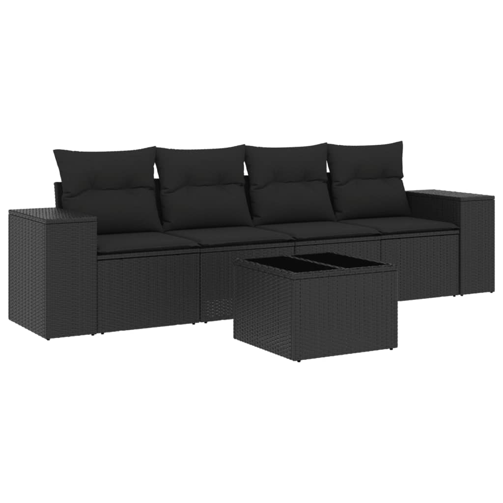 Set mobilier de grădină cu perne, 5 piese, negru, poliratan GartenMobel Dekor