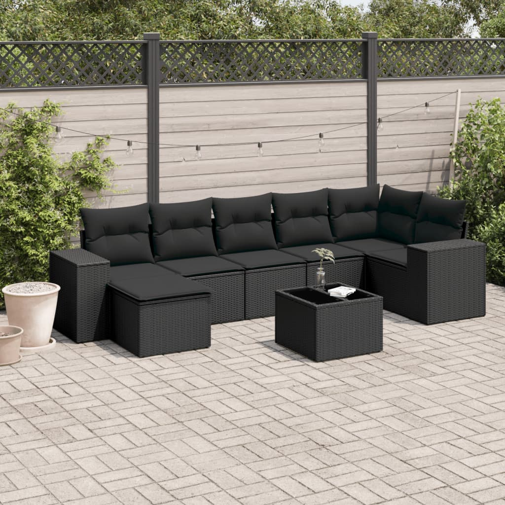 Set mobilier de grădină cu perne, 8 piese, negru, poliratan GartenMobel Dekor