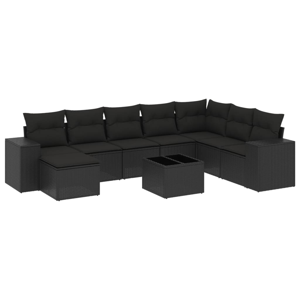 Set mobilier de grădină cu perne, 9 piese, negru, poliratan GartenMobel Dekor