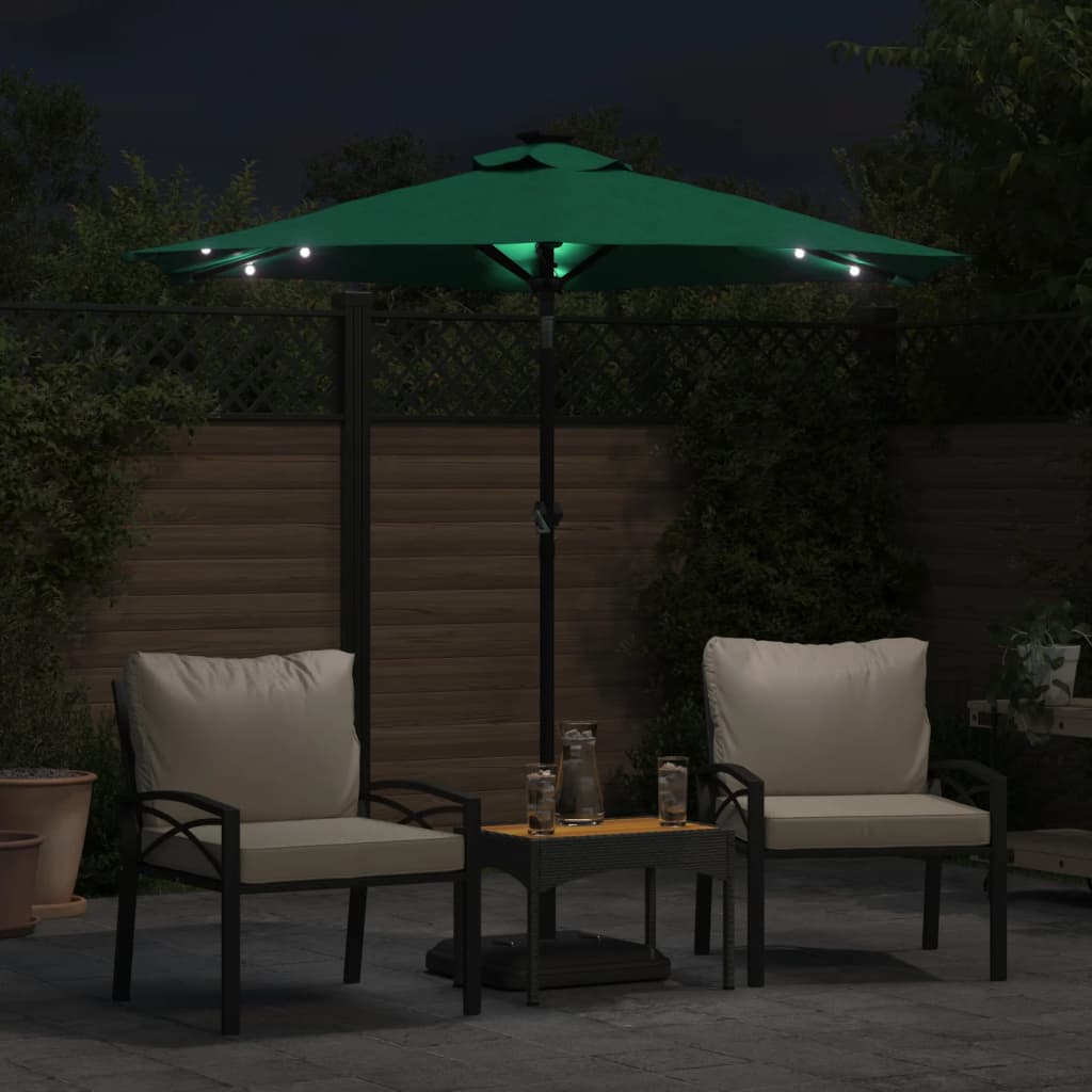 Umbrelă soare de grădină stâlp din oțel/LED verde 225x225x212cm GartenMobel Dekor