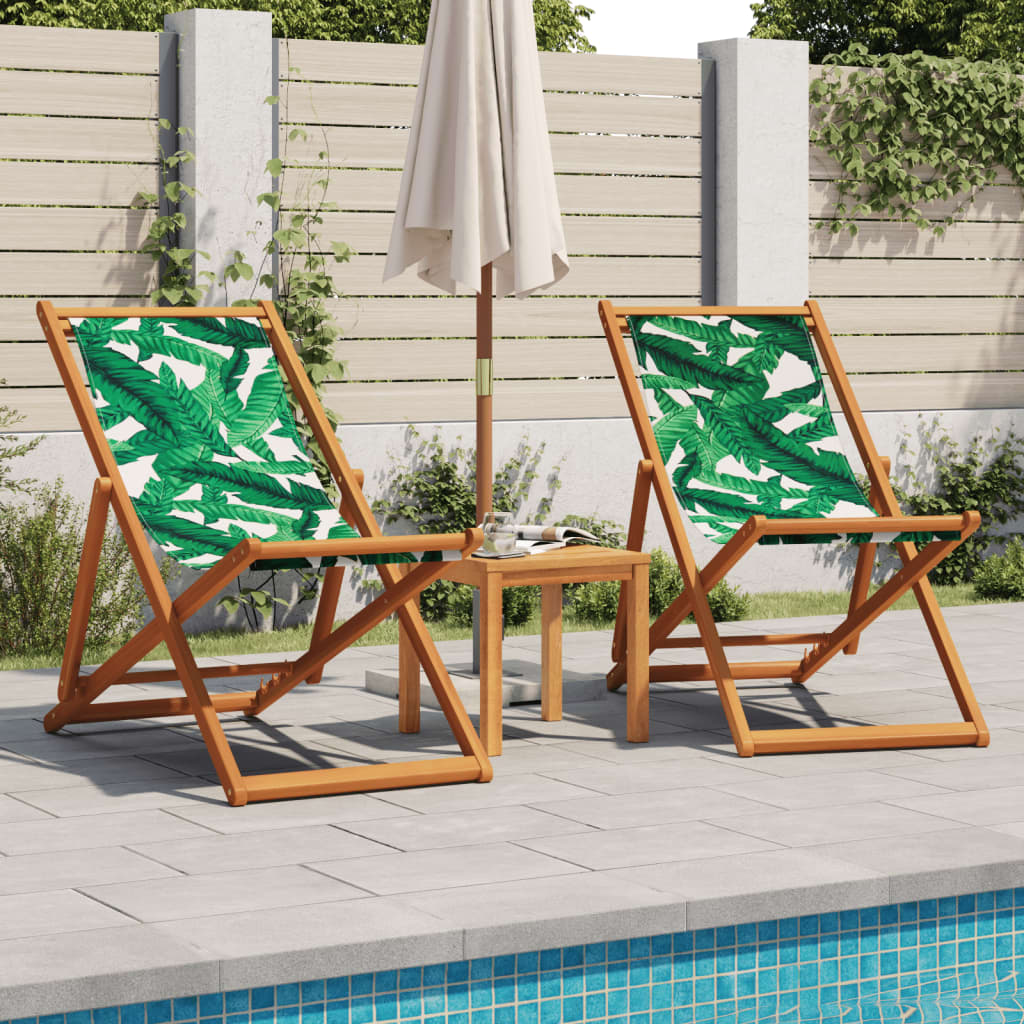 Scaune de plajă pliabile 2 buc model frunze, textil/lemn masiv GartenMobel Dekor