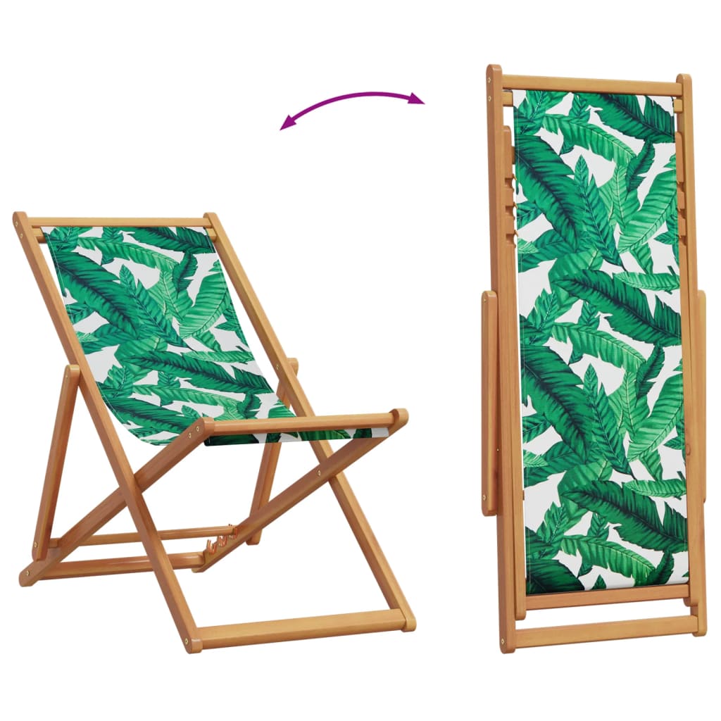 Scaune de plajă pliabile 2 buc model frunze, textil/lemn masiv GartenMobel Dekor