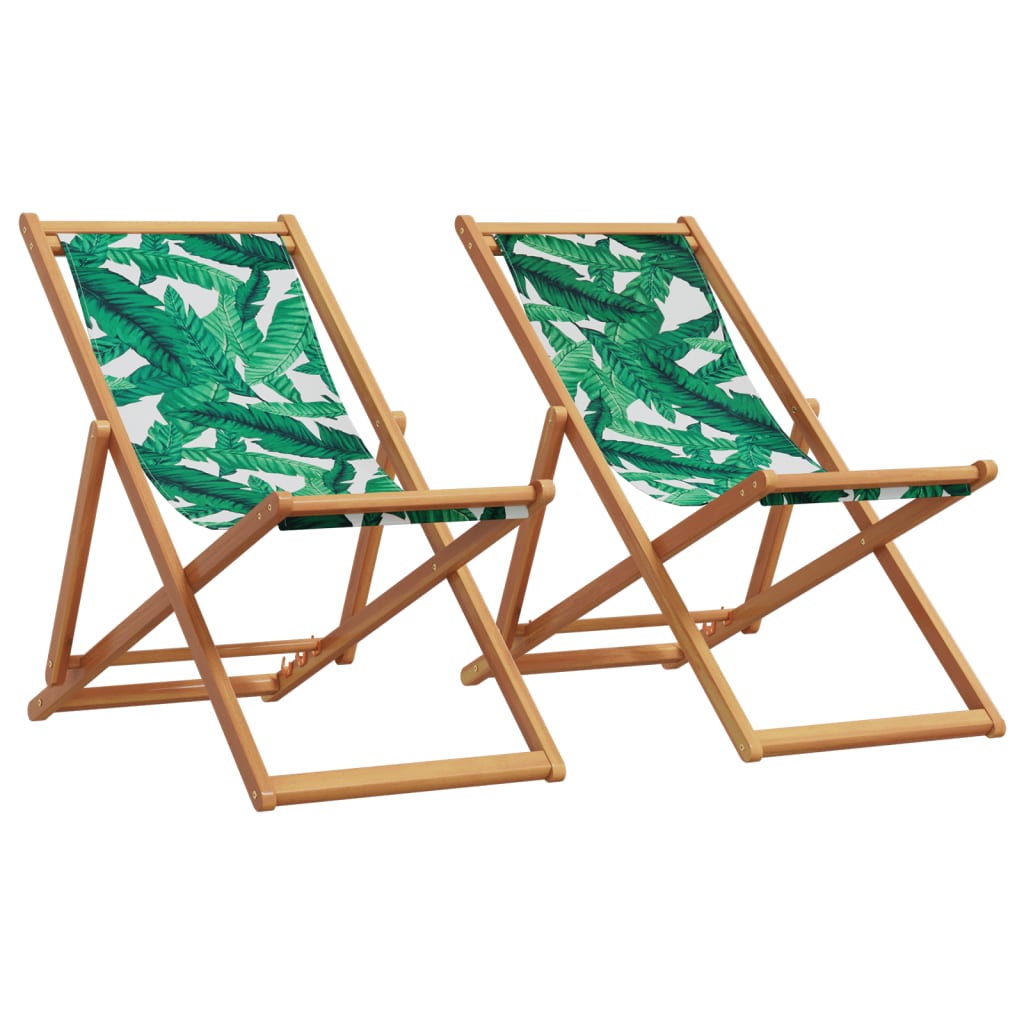 Scaune de plajă pliabile 2 buc model frunze, textil/lemn masiv GartenMobel Dekor