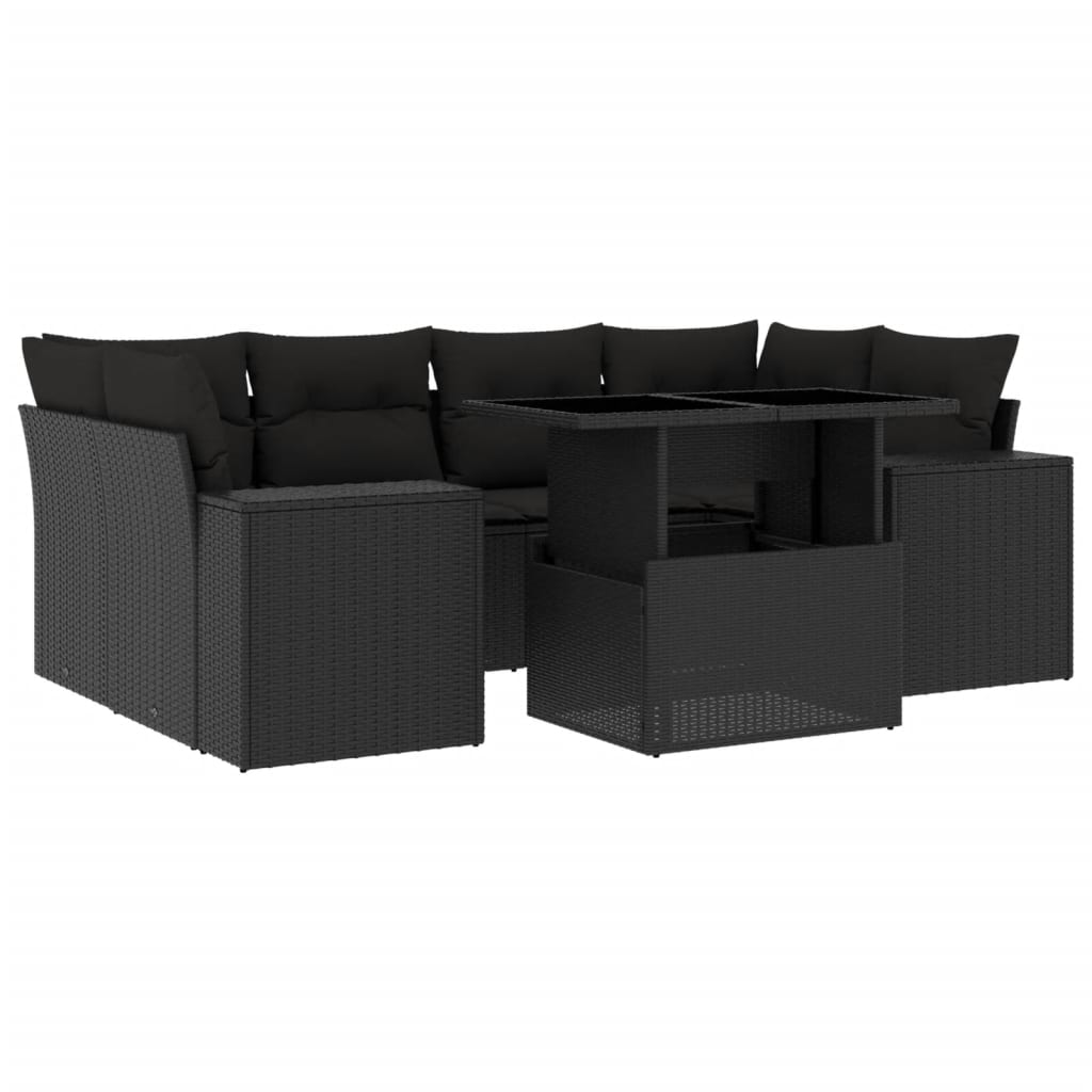 Set canapele de grădină cu perne, 7 piese, negru, poliratan GartenMobel Dekor