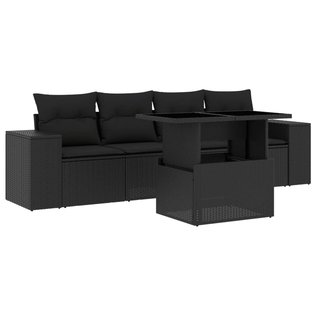 Set mobilier de grădină cu perne, 5 piese, negru, poliratan GartenMobel Dekor