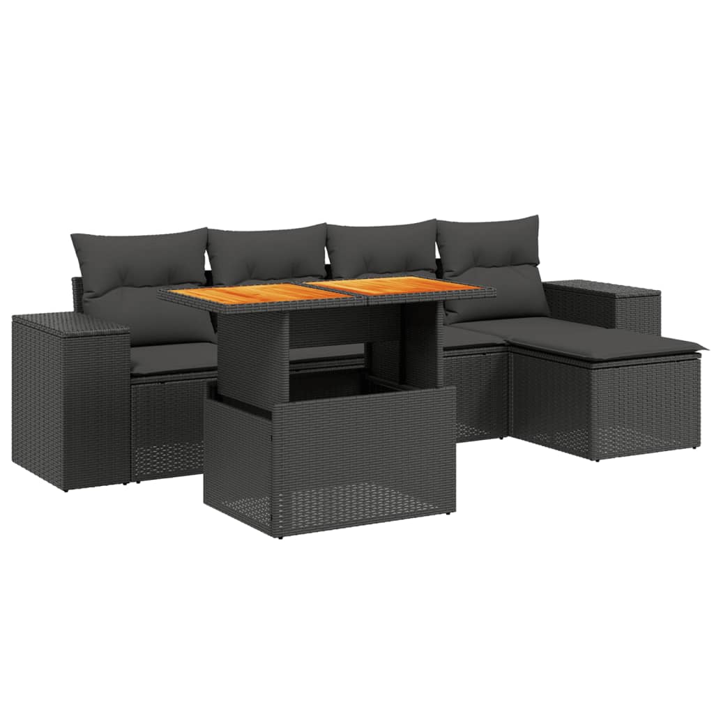 Set mobilier de grădină cu perne, 6 piese, negru, poliratan GartenMobel Dekor