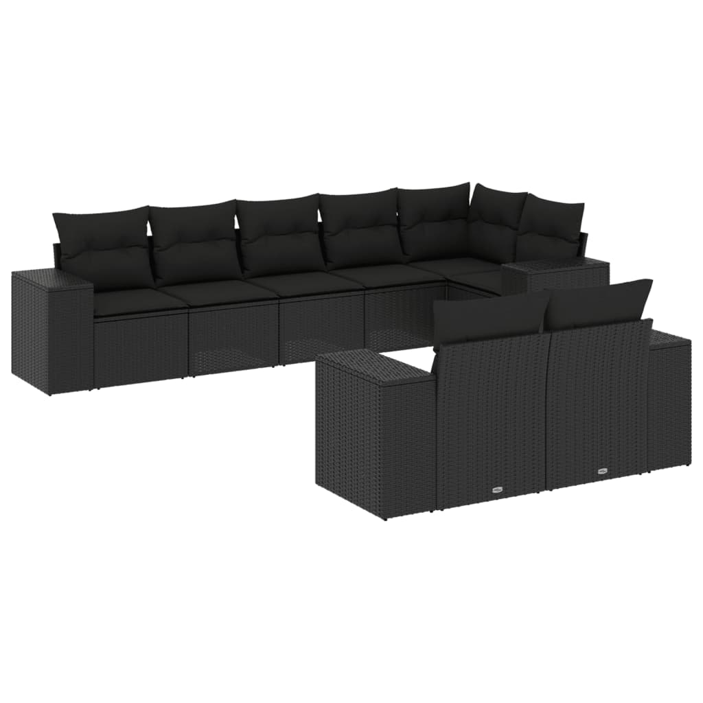 Set mobilier de grădină cu perne, 8 piese, negru, poliratan GartenMobel Dekor
