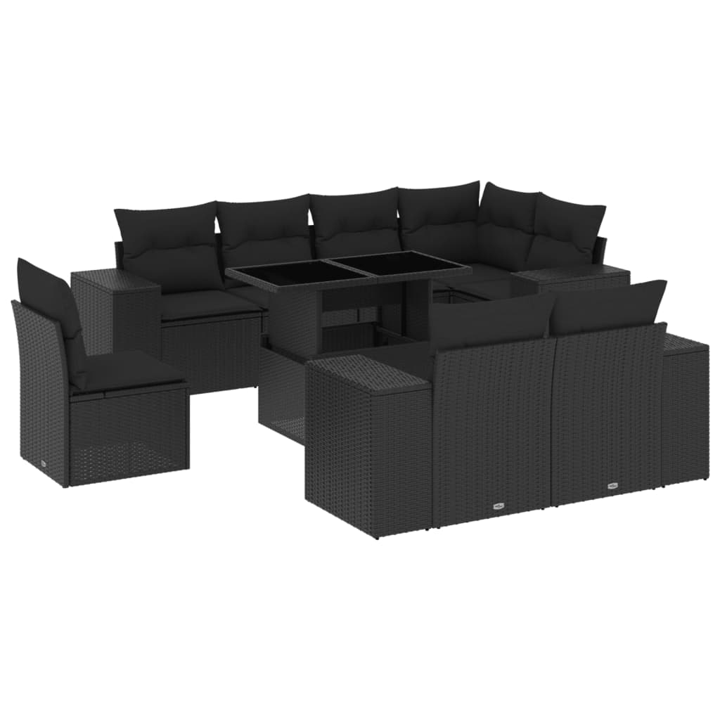 Set mobilier de grădină cu perne, 9 piese, negru, poliratan GartenMobel Dekor