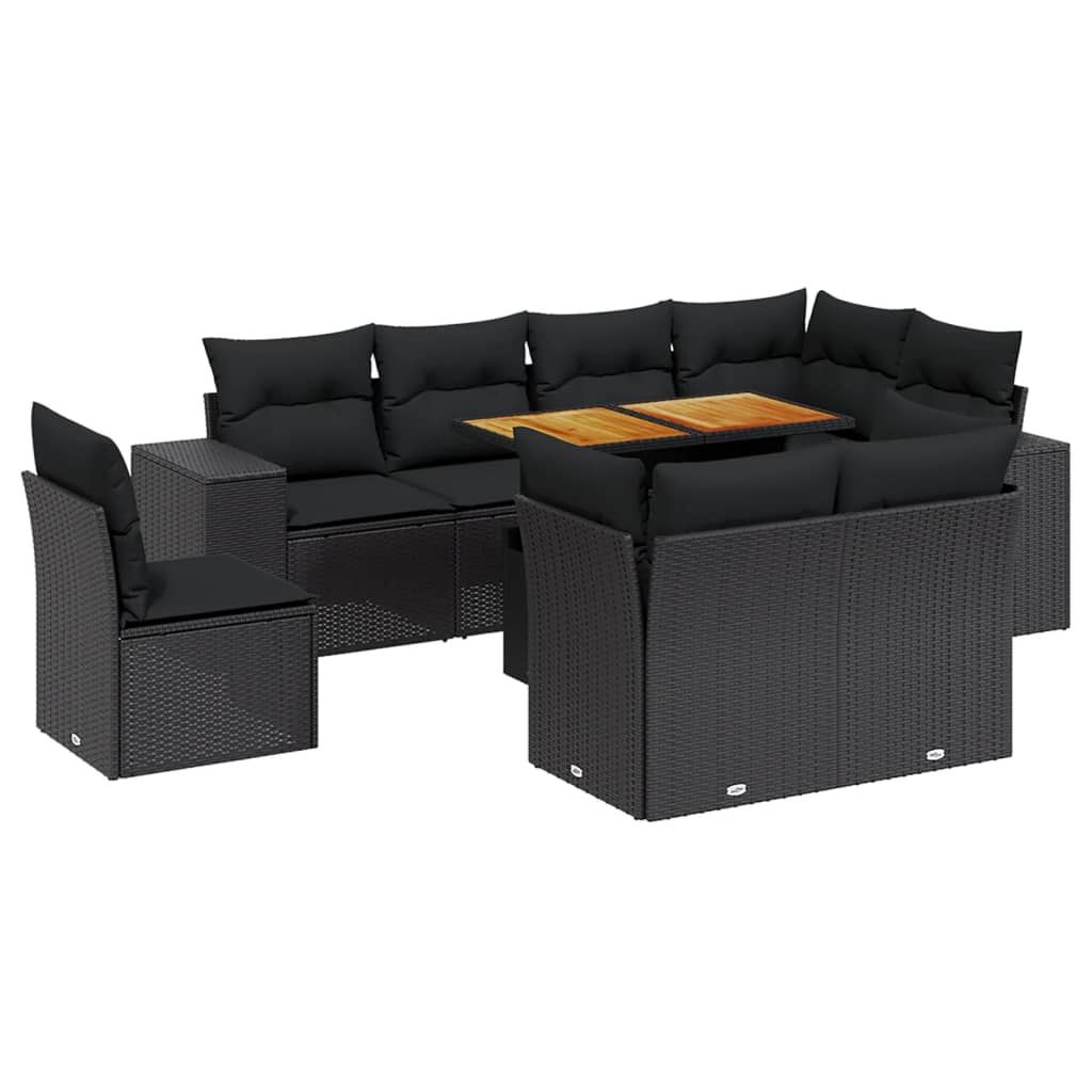 Set mobilier de grădină cu perne, 9 piese, negru, poliratan GartenMobel Dekor