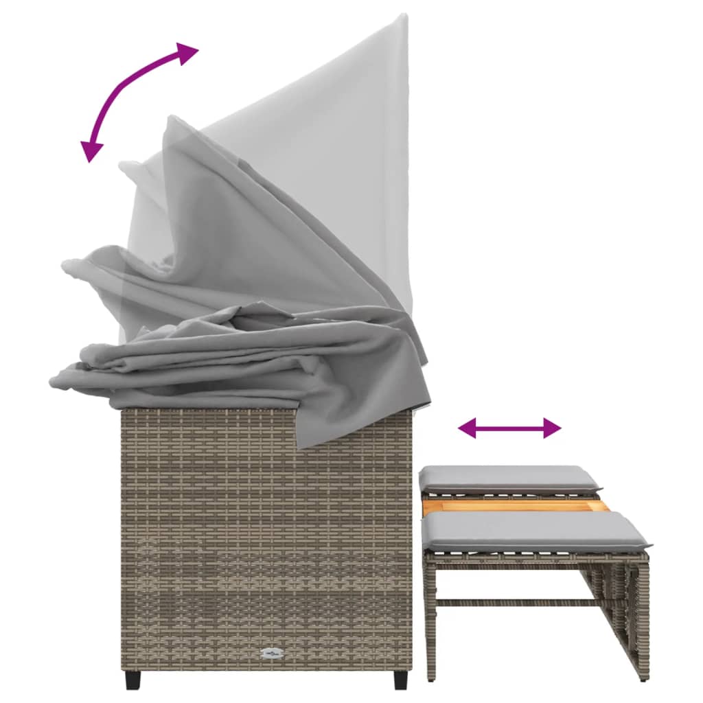 Canapea de grădină 3 locuri baldachin/scaune, gri, poliratan GartenMobel Dekor