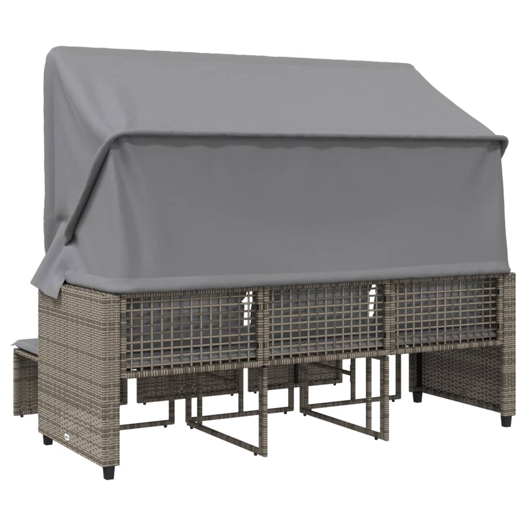 Canapea de grădină 3 locuri baldachin/scaune, gri, poliratan GartenMobel Dekor