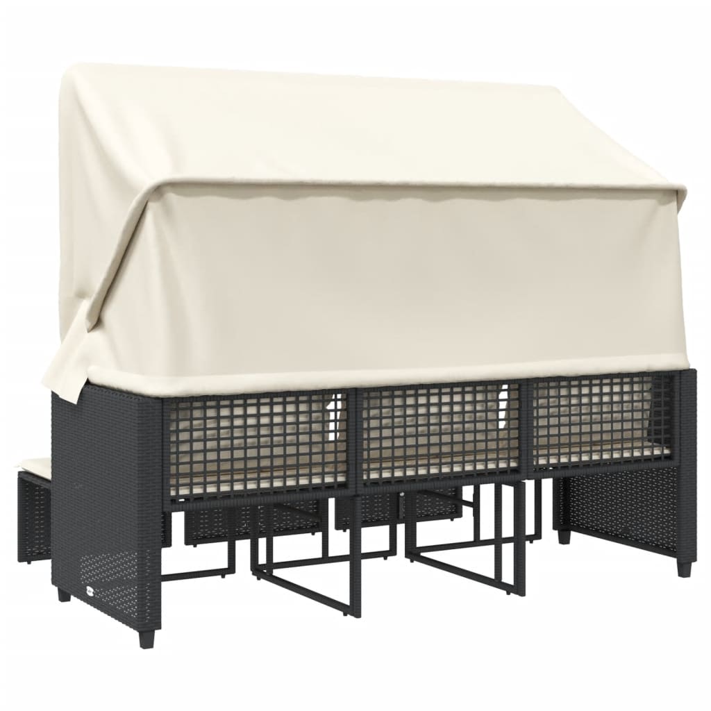 Canapea de grădină 3 locuri baldachin/taburete negru, poliratan GartenMobel Dekor