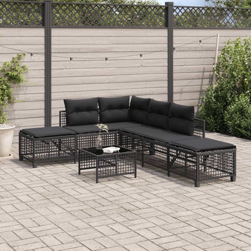 Set mobilier colțar de grădină cu perne 3 piese negru poliratan GartenMobel Dekor