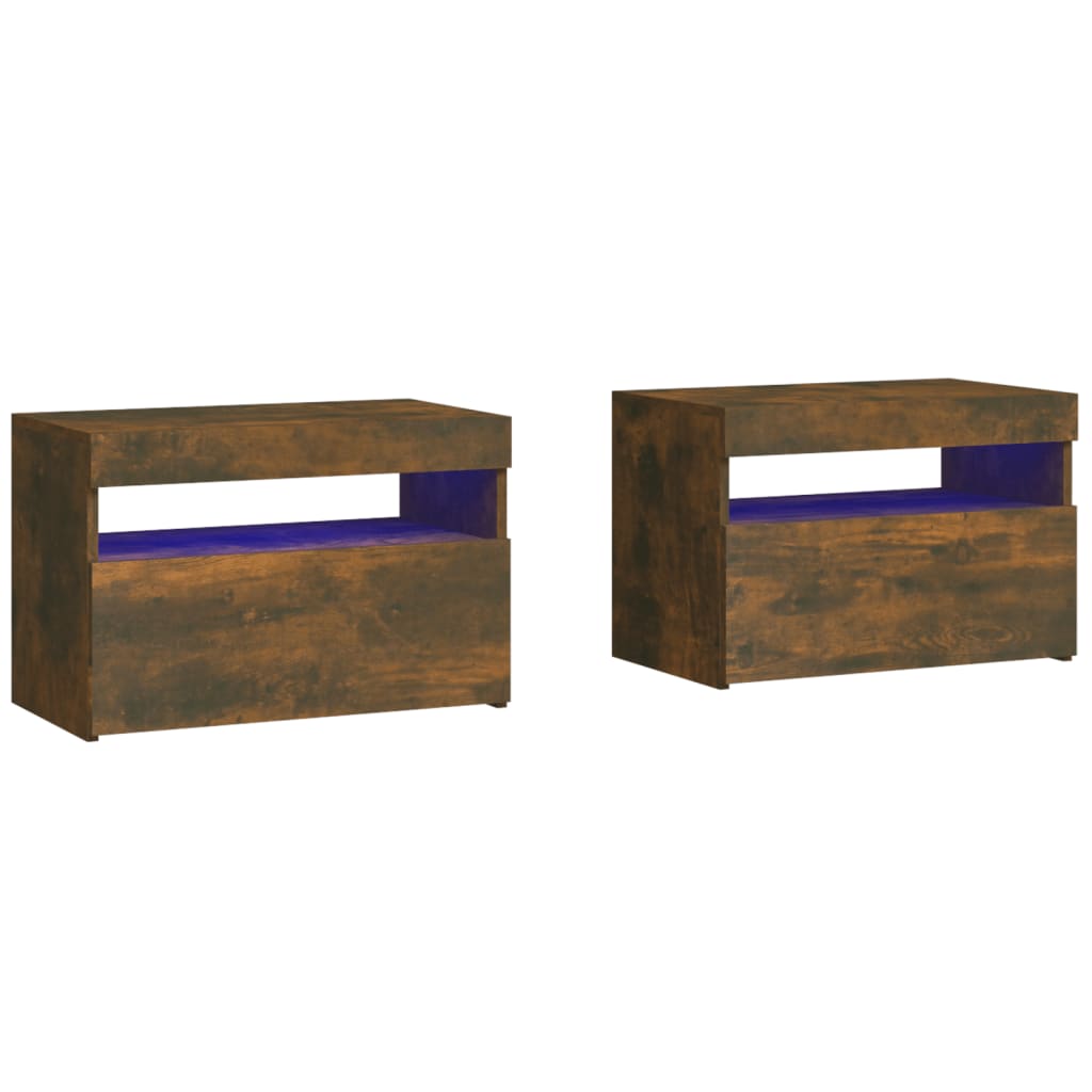 Noptiere cu lumini LED, 2 buc., stejar fumuriu, 60x35x40 cm GartenMobel Dekor