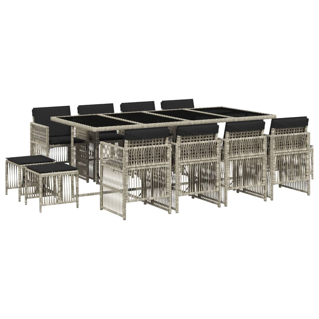 Set mobilier de grădină cu perne 13 piese gri deschis poliratan GartenMobel Dekor